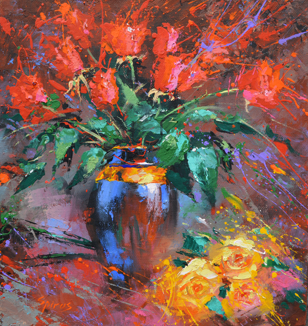 600x635 Original Painting Contemporary Bunch Of Roses Modern Art Oil - Modern Acrylic Painting