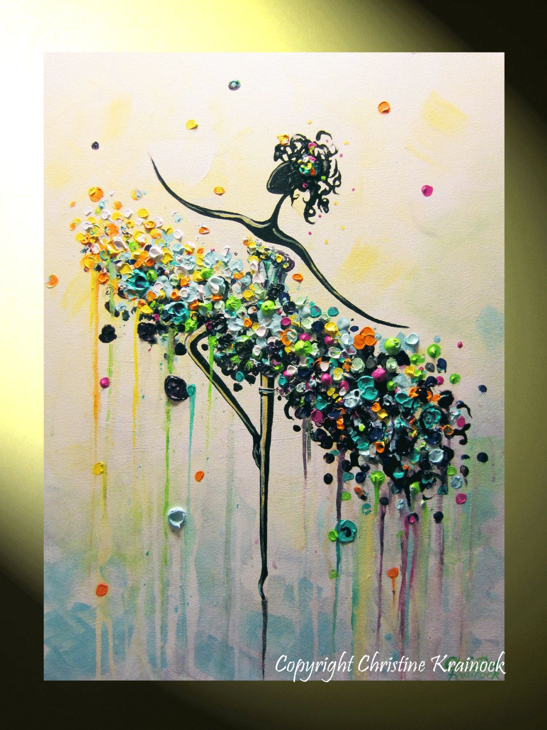 1125x1500 Giclee Print Art Abstract Painting Dancer Canvas Aqua Purple - Modern Canvas Painting