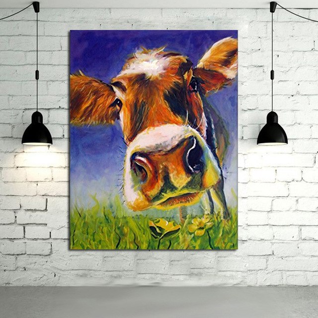 640x640 100% Handpainted Oil Painting Canvas Adorable Cow Wall Art Modern - Modern Cow Painting