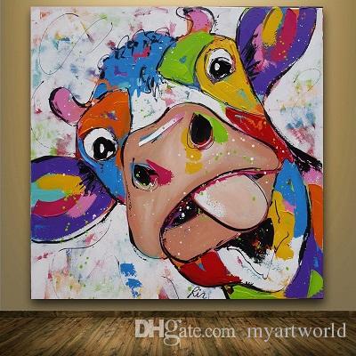 400x400 2018 Framed Colorful Cow,hand Painted Abstract Modern Wall Decor - Modern Cow Painting