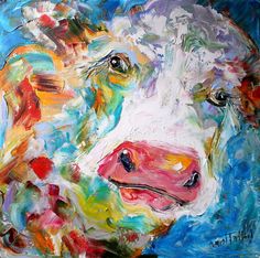 236x234 Original Oil Painting Abstract Modern Cow Bovine Fine Art Palette - Modern Cow Painting