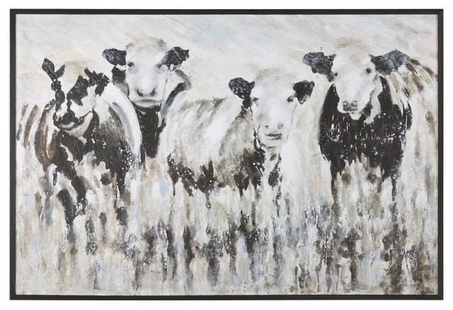 640x438 Oversize Modern Farmhouse Cow Painting, Black White Abstract - Modern Cow Painting