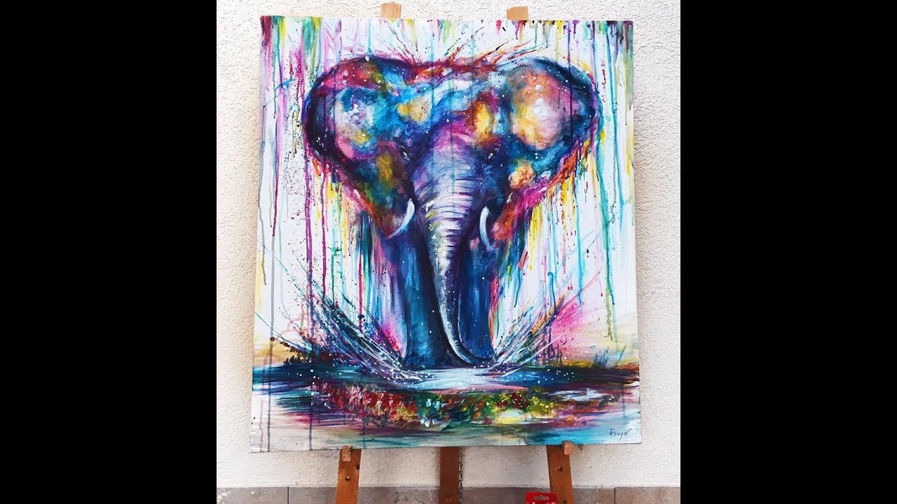 1280x720 Colorful Elephant - Modern Elephant Painting