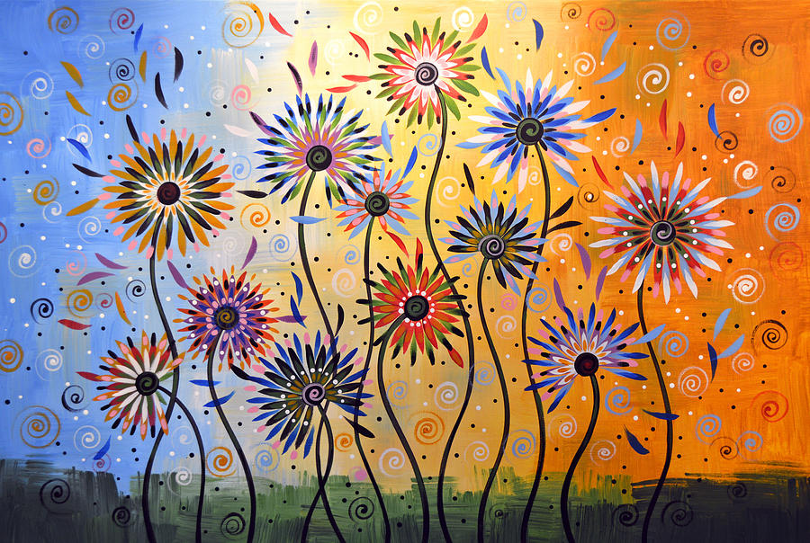 900x604 Original Abstract Modern Flowers Garden Art Explosion Of Joy - Modern Flower Painting