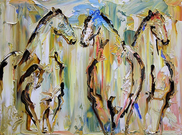 600x447 Horse 94 Three In The Snow, Contemporary Horse Paintings By Laurie - Modern Horse Painting