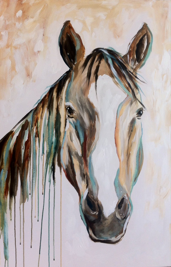 570x892 Horse Painting Contemporary Art In Turquoise Brown And Black - Modern Horse Painting