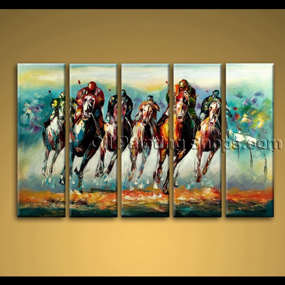 1000x1000 Hand Painted Oil Painting On Canvas Abstract Horse Racing Wall Art - Modern Horse Painting