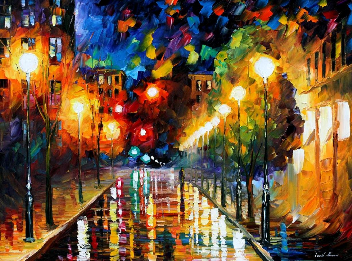 1225x909 Night Boulevard Palette Knife Oil Painting On Art Canvas By - Modern Impressionism Palette Knife Oil Painting