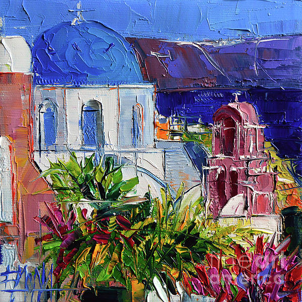 600x600 Santorini Church - Modern Impressionism Palette Knife Oil Painting