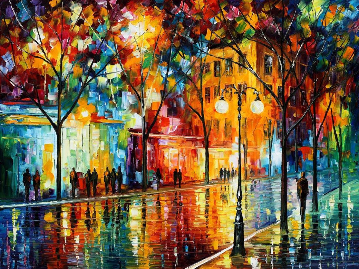 1200x898 The Tears Of The Fall Palette Knife Original Cityscape Oil - Modern Impressionism Palette Knife Oil Painting