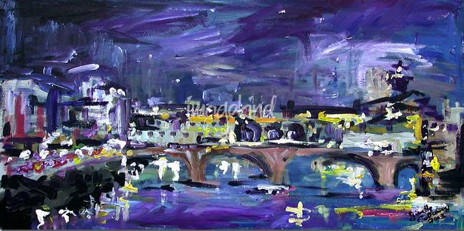 650x324 Night Bridge In Blue Modern Impressionist By Ginet By Ginette Callaway - Modern Impressionist Painting