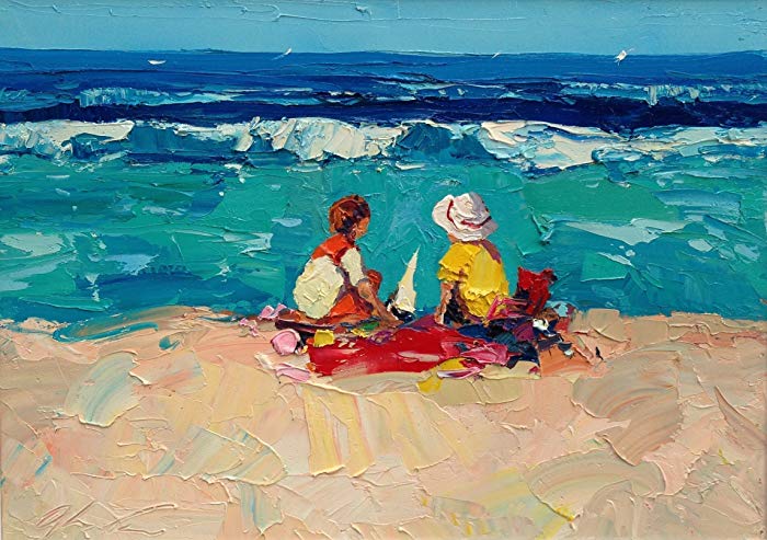 700x493 Children On The Beach Art Prints Impressionist Modern - Modern Impressionist Painting