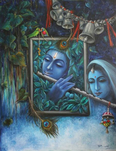 450x584 Lord Krishna Hd Canvas Paintings Krishna Modern Wall Art - Modern Krishna Painting