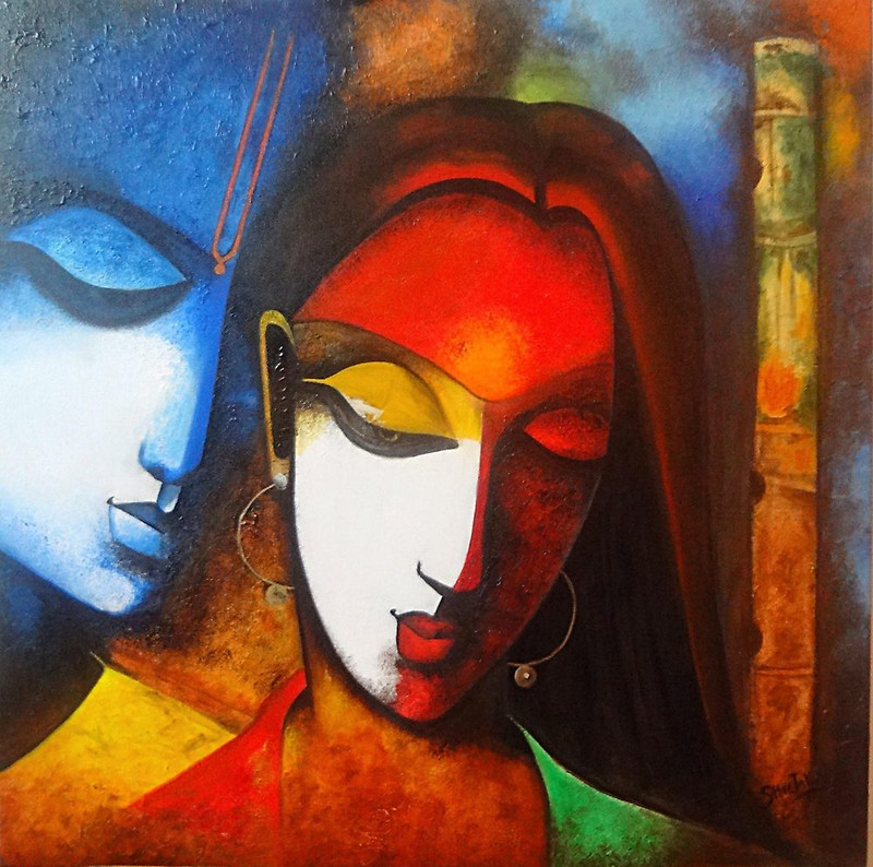 800x794 Radha Krishna Modern Art Paintings Radha Krishna Modern Art - Modern Krishna Painting