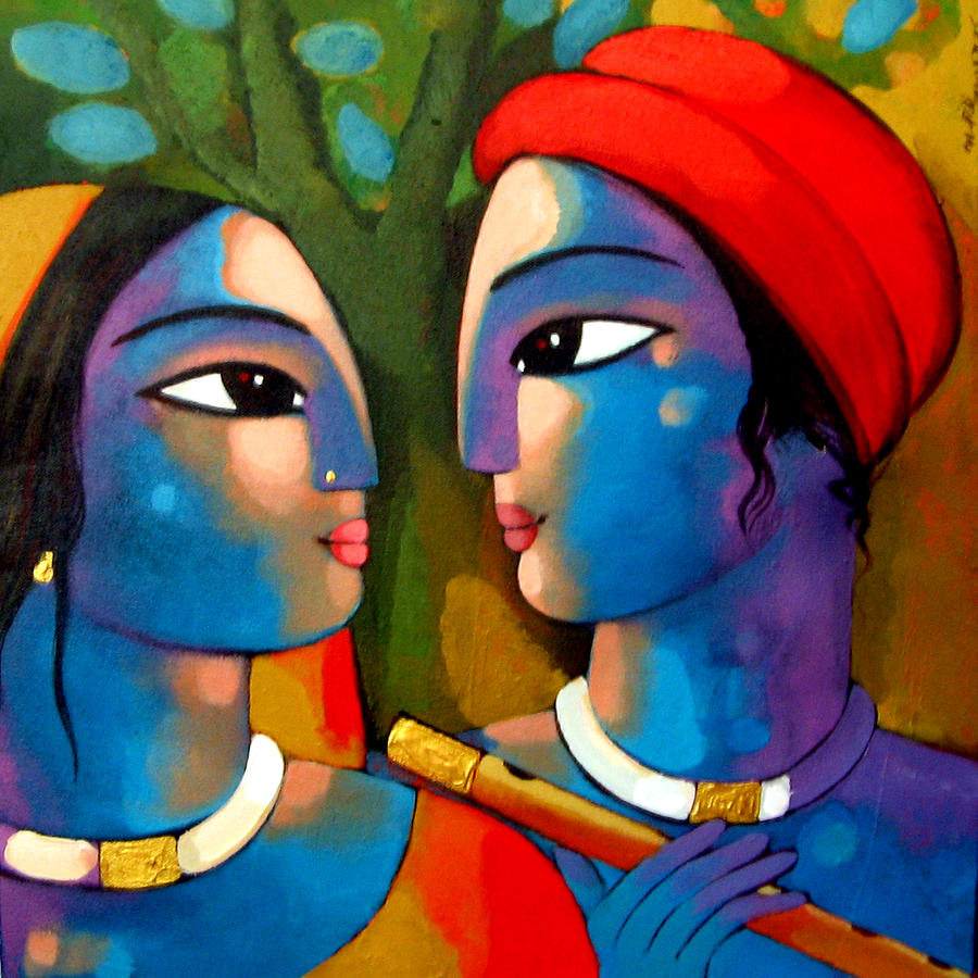 900x900 Radha Krishna Painting By Sekhar Roy - Modern Krishna Painting