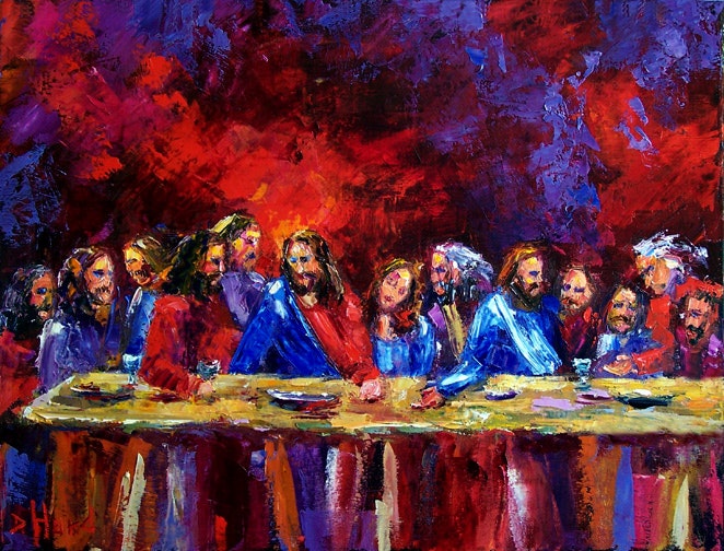 662x504 Lord's Supper Art, Last Supper Painting, Bible Art, Spiritual - Modern Last Supper Painting