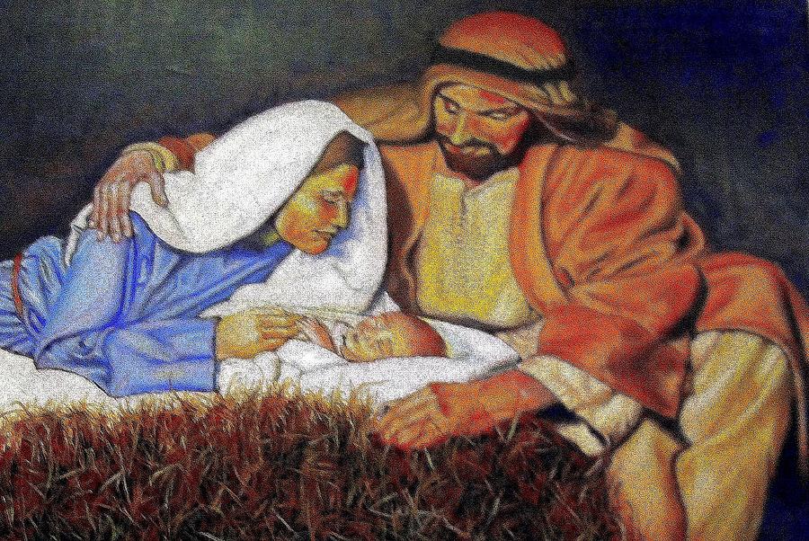 900x602 Nativity Scene Painting By G Cuffia - Modern Nativity Painting