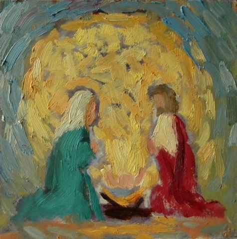 475x478 Christmas Painting Holy Family Nativity Scene Original Oil - Modern Nativity Painting