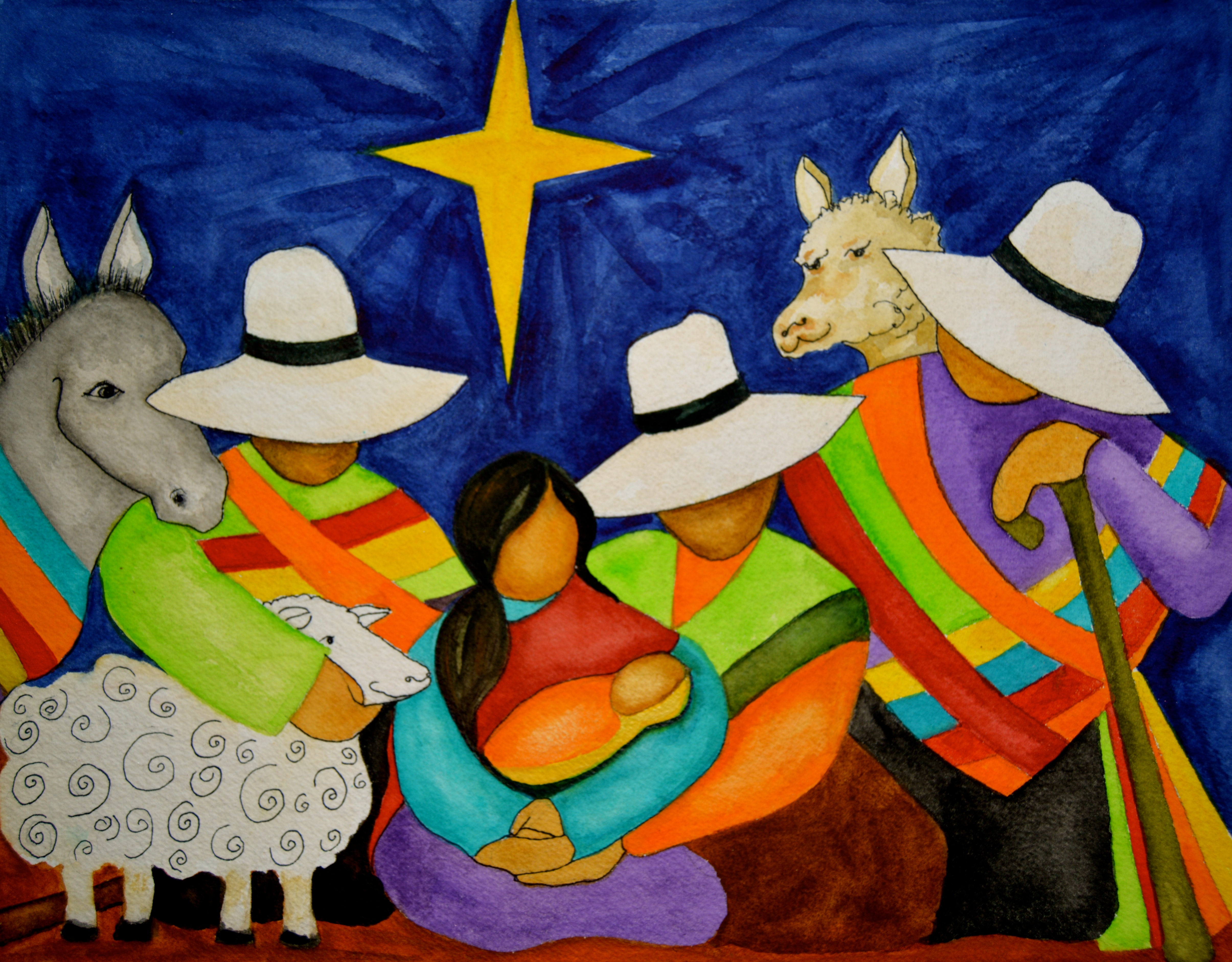 Картина перу. Nativity Modern Painting.