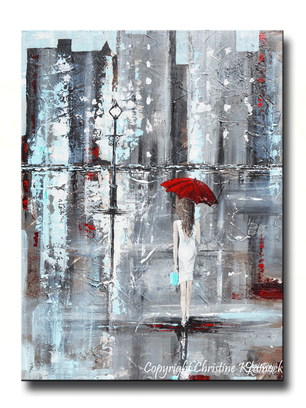 1024x1365 Giclee Print Art Abstract Painting Girl Red Umbrella City Modern - Modern Painting