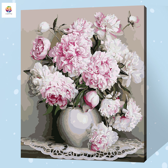 640x640 Frameless Digital Painting By Number Booming Peony Vase Acrylic - Modern Peony Painting
