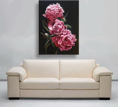 390x354 Japanese Peony Art, Painting With Demonstration Of How It Was Created! - Modern Peony Painting
