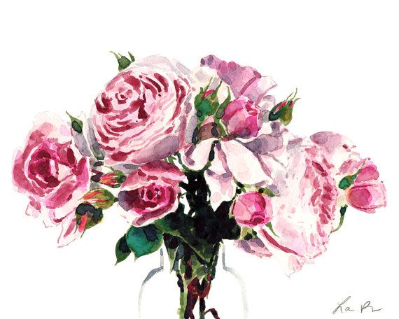 570x456 Pink Peony Art Pink Peonies Painting Pink Rose Print Roses - Modern Peony Painting