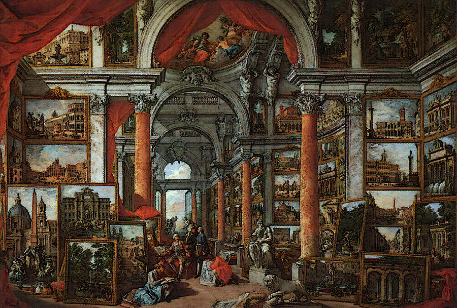 900x608 Pannini Giovanni Paolo Picture Gallery With Views Of Modern Rome - Modern Rome Painting