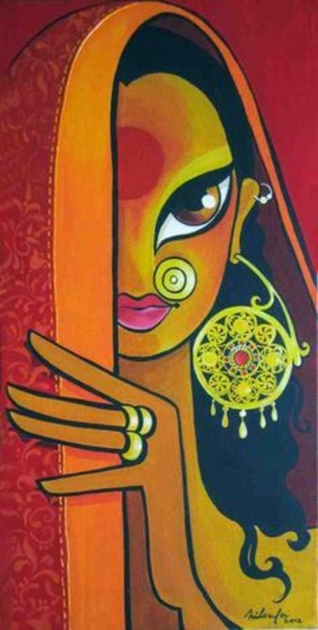 455x900 Rajasthani Woman Painting By Artist Arpita Tomar - Modern Woman Painting