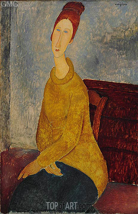 463x721 Jeanne Hebuterne With Yellow Sweater Modigliani Painting - Modigliani Jeanne Painting