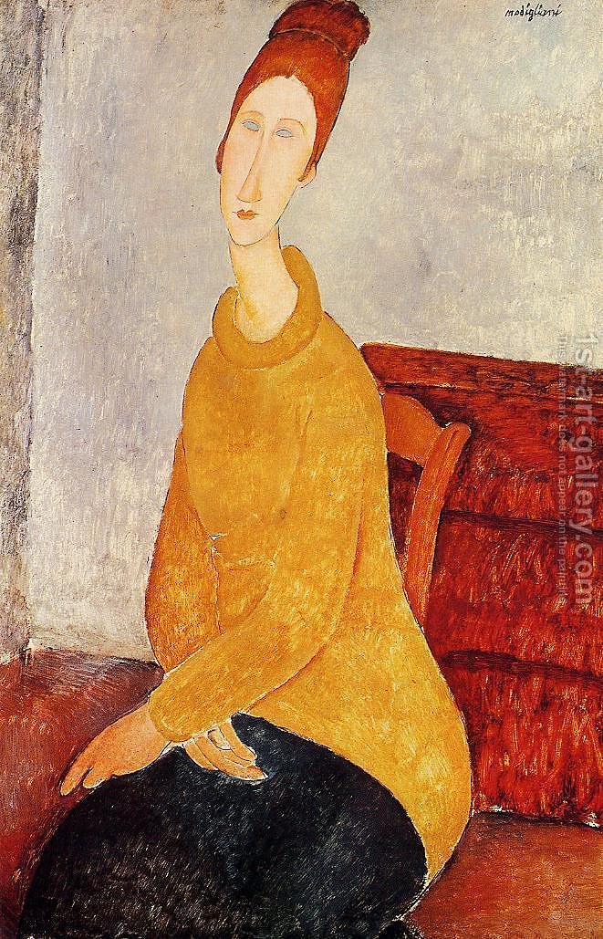 661x1029 Yellow Sweater (Aka Portrait Of Jeanne Hebuterne) 1919 Amedeo - Modigliani Jeanne Painting