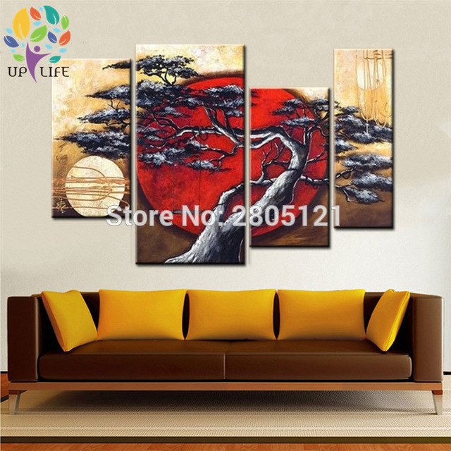 640x640 Hand Painted 4 Piece Irregular Modular Painting Morning Sunrise - Modular Painting