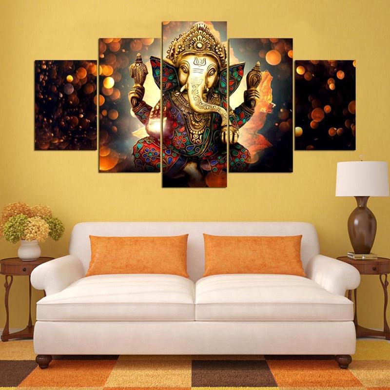 800x800 Hindu God Ganesha Modular Canvas Painting Blue Fire Store - Modular Painting