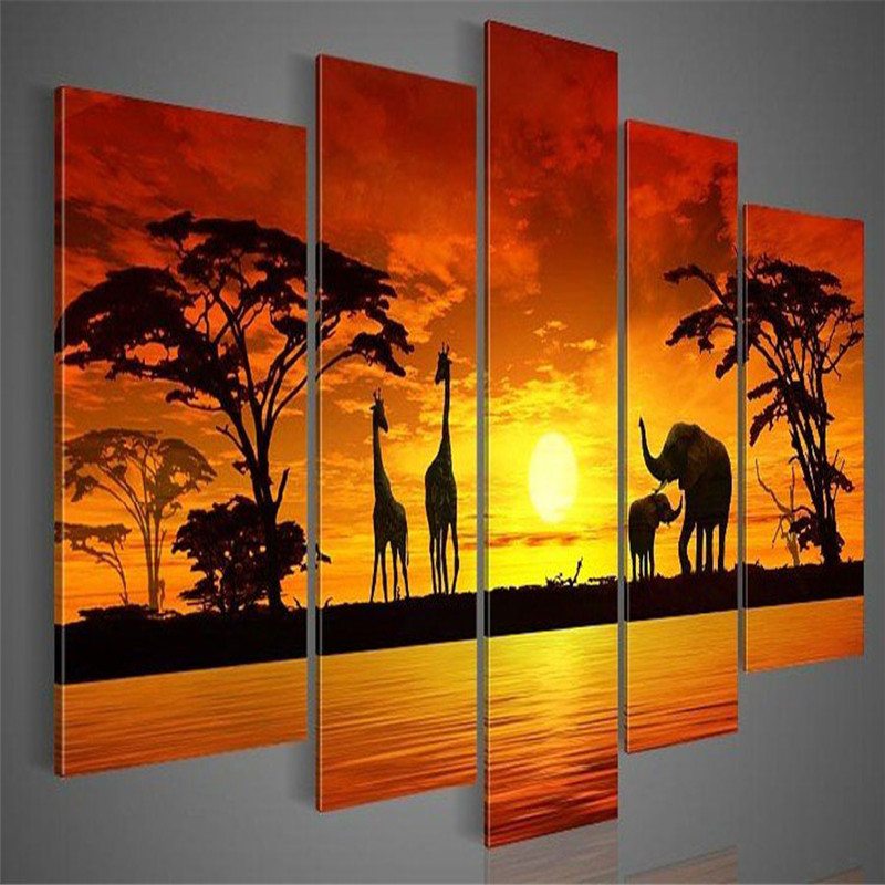 800x800 Handmade 5 Piece Modern Africa Oil Painting On Canvas Modular - Modular Painting