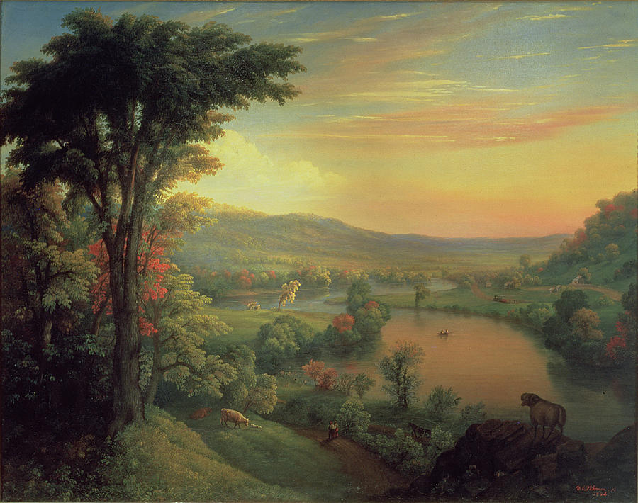 900x710 View Of The Mohawk Near Little Falls Painting By Mannevillette - Mohawk Valley Painting
