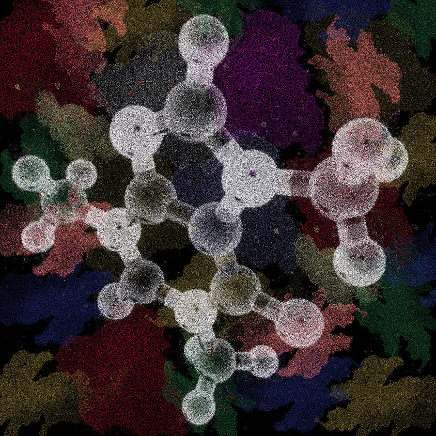 900x900 Caffeine Molecular Structure Digital Painting Painting By Costinel - Molecular Painting