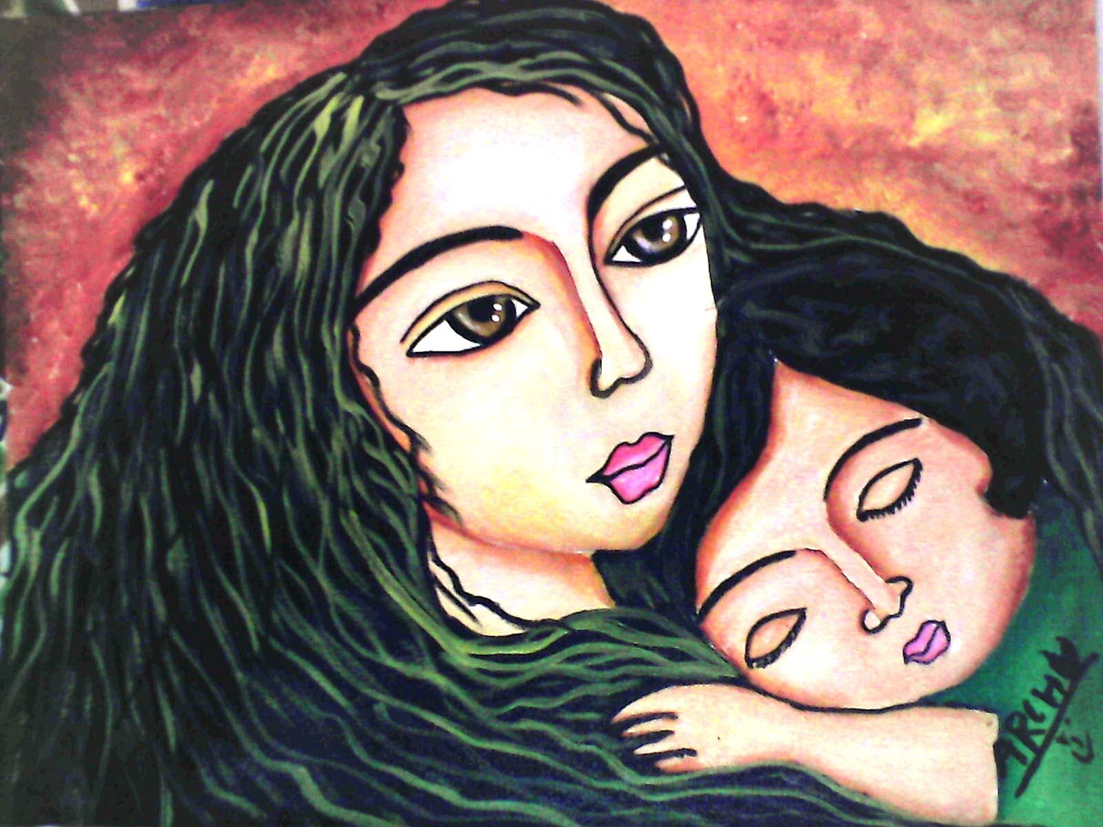 1600x1200 Mother And Child Speed Painting - Mom And Baby Painting
