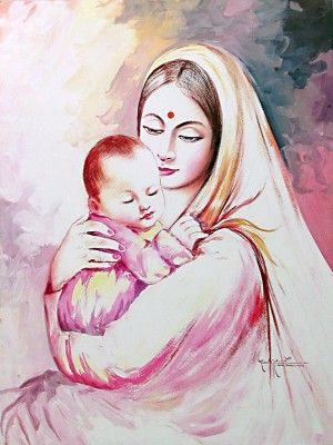 300x400 Beautiful Mother And Baby Drawing Rangoli Painting Portrait - Mom And Baby Painting