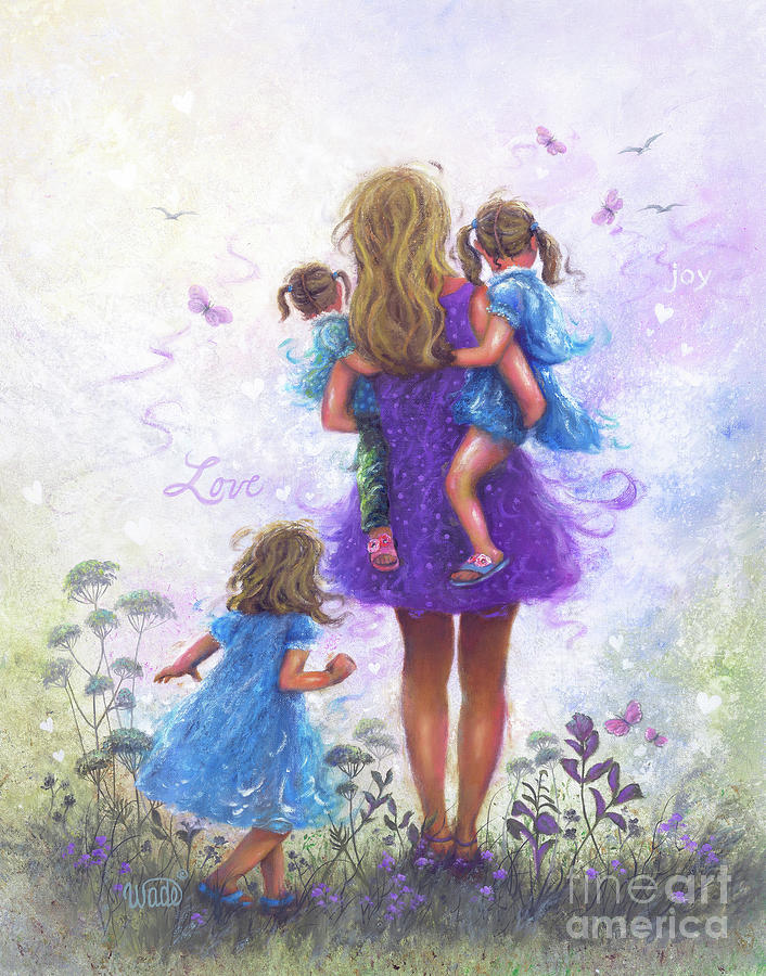 706x900 Mother Three Daughters Blonde Mom Painting By Vickie Wade - Mom And Daughter Painting