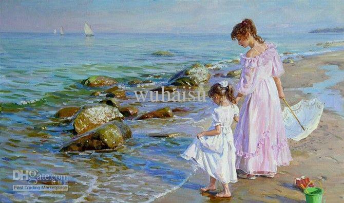 670x395 2018 Handcraft Portrait Oil Painting On Canvas Mother And Daughter - Mom And Daughter Painting