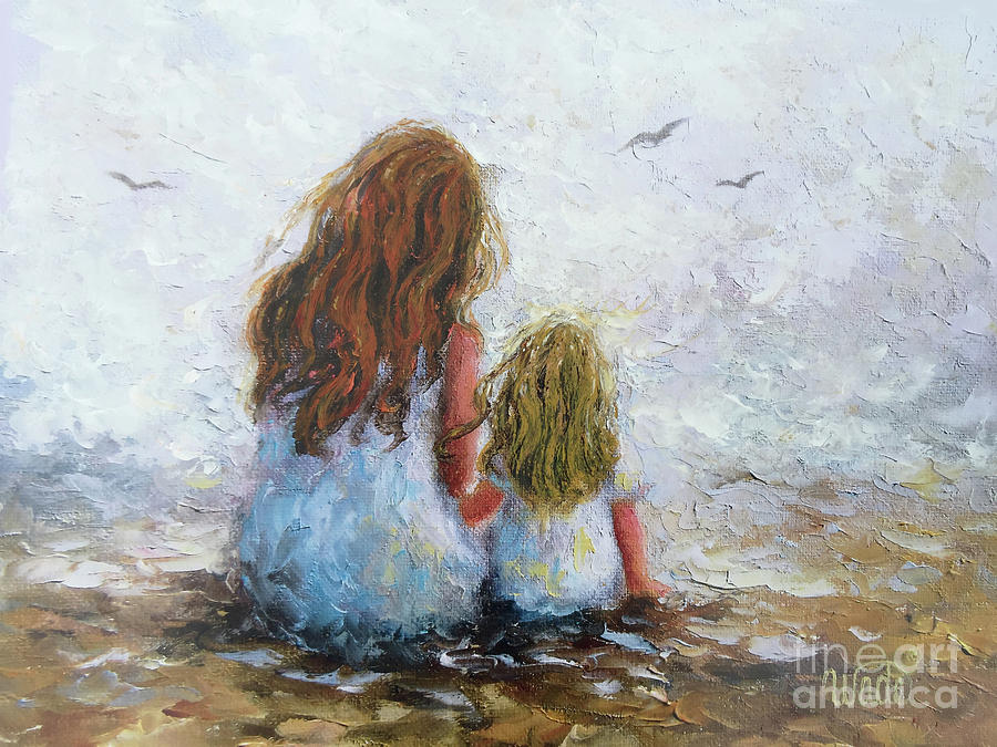 900x675 Redhead Mom Blonde Daughter Painting By Vickie Wade - Mom And Daughter Painting