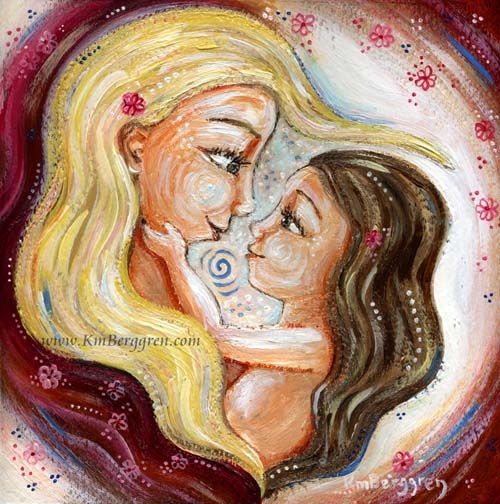 500x504 Mother And Daughter, Girl, Woman, Brown Hair, Brunette, Blonde - Mom And Daughter Painting