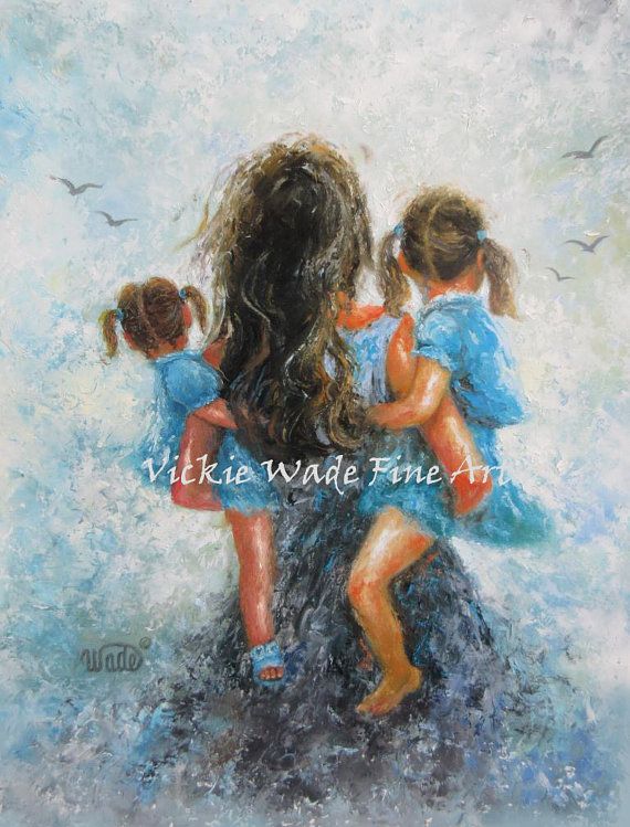 570x749 Mother Two Daughters Art Print, Mother Paintings, Mom, Two Girls - Mom Painting