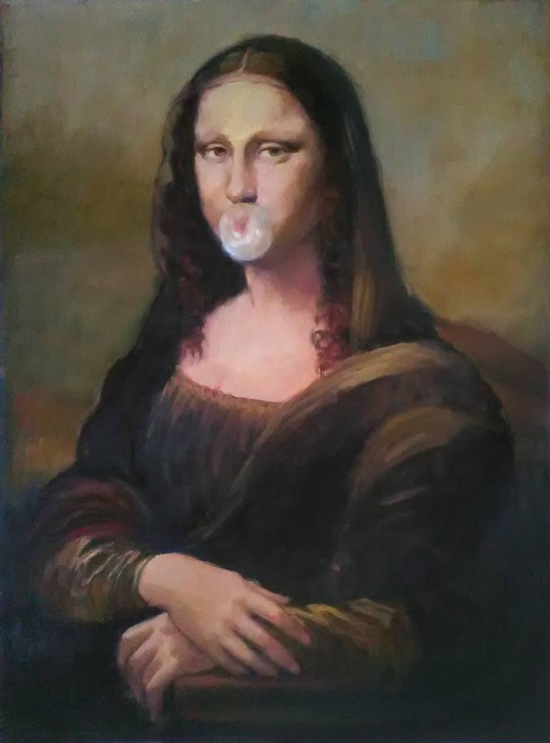 770x1040 Saatchi Art Mona Lisa Chewing Gum Painting By Edit B Toth - Monalisa Painting Photo