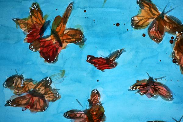 600x400 Monarch Butterfly Flight Original Watercolor Painting By Angela - Monarch Butterfly Painting