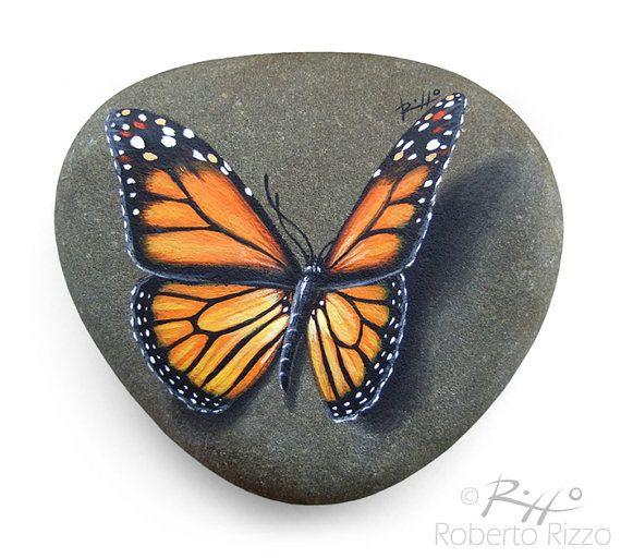 570x512 Original Hand Painted Monarch Butterfly Resting On A Rock Unique - Monarch Painting