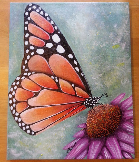 570x664 Monarch Butterfly Acrylic On Canvas Hand Painting Ooak Orange - Monarch Painting