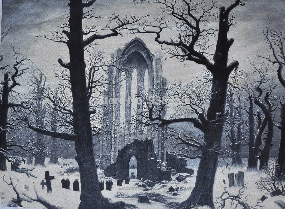 1000x735 Winter Landscape Oil Painting Monastery Graveyard Insnow By David - Monastery Painting