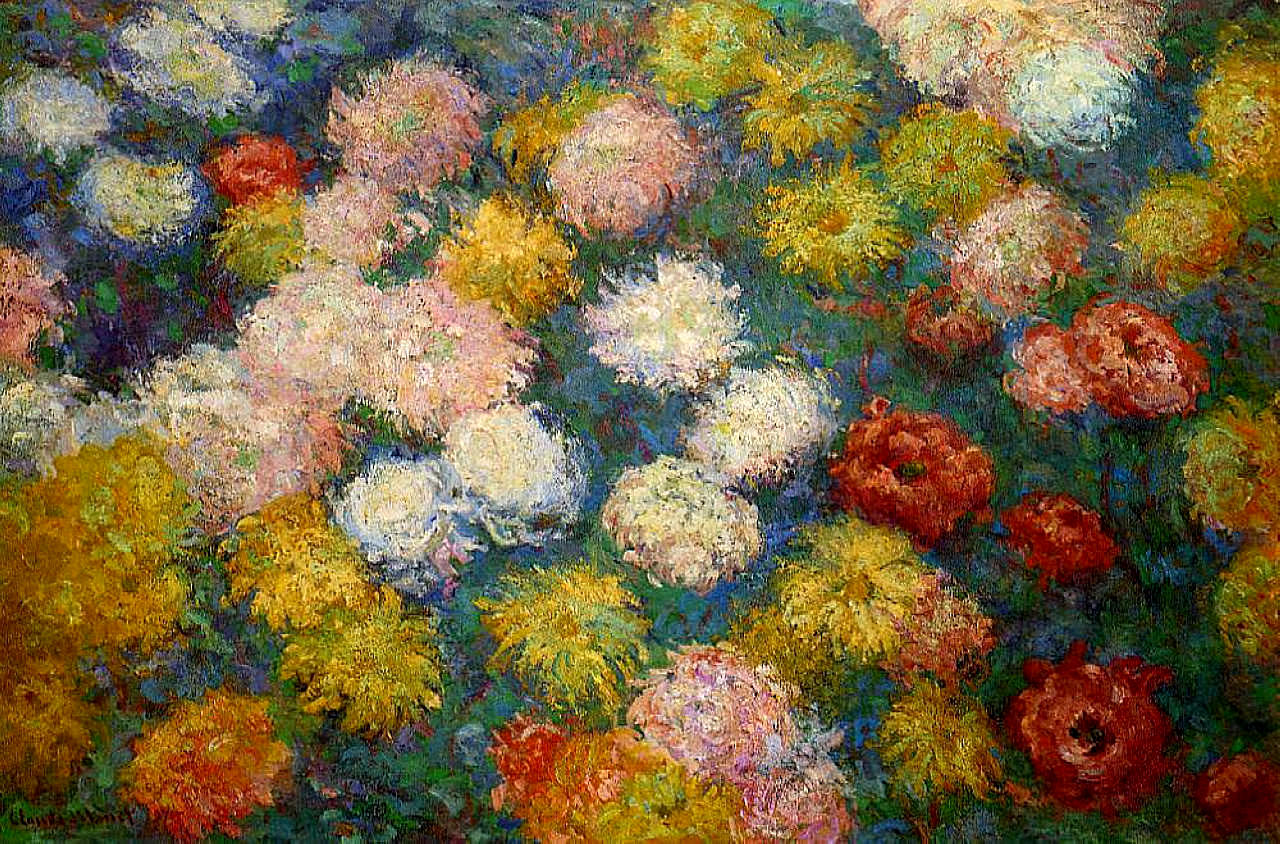 1280x844 Chrysanthemums Claude Monet Impressionism Flower Painting - Monet Flower Painting