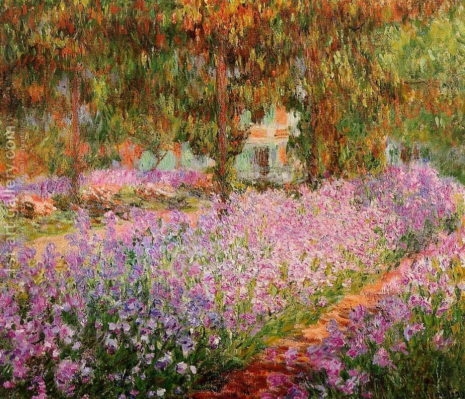 927x796 Irises In Monets Garden Claude Oscar Monet Reproduction 1st Art - Monet Garden At Giverny Painting